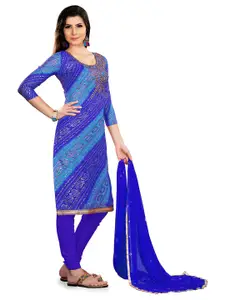 MANVAA Bandhani Printed Bead Work Unstitched Dress Material