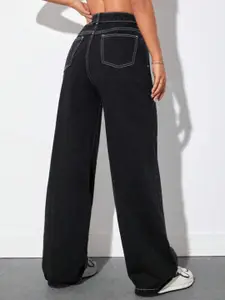 BROADSTAR Women Smart Wide Leg High-Rise Clean Look Pure Cotton Jeans