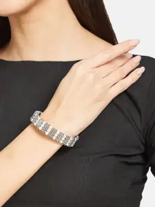 ATIBELLE Silver-Plated Pearl Beaded Adjustable Bangle-Style Bracelet