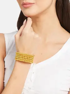 ATIBELLE Gold Plated & Beaded Layered Adjustable Spiral Bangle Style Bracelet