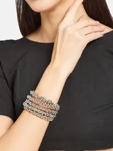 ATIBELLE Silver Plated & Beaded Spiral Bracelet Bangle