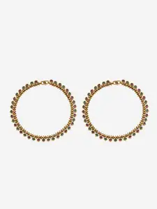 Kushal's Fashion Jewellery Set Of 2 Gold-Plated Stone-Studded Anklet