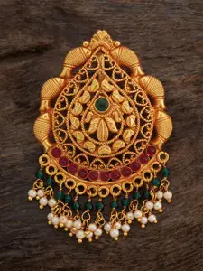 Kushal's Fashion Jewellery Embellished Bridal Stone & Pearls 92.5 Silver Temple Pendant