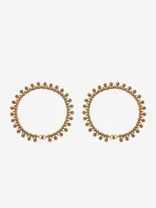 Kushal's Fashion Jewellery Set Of 2 Gold-Plated Stone-Studded Anklet