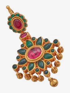 Kushal's Fashion Jewellery Stones Studded & Beaded Floral 92.5 Pure Silver Temple Pendant