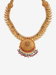 Kushal's Fashion Jewellery Embellished Bridal Gold-Plated 92.5 Pure Silver Temple Necklace