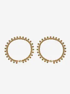 Kushal's Fashion Jewellery Set Of 2 Gold Plated Antique Anklet