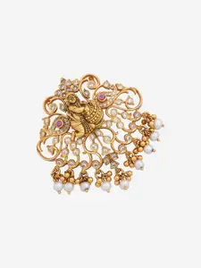Kushal's Fashion Jewellery Embellished Bridal 92.5 Silver Gold-Plated Stone Pendant