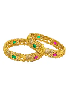 GRIIHAM Set Of 2 Gold-Plated American Diamond-Studded Bangles