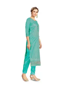 MANVAA Striped Embellished Unstitched Dress Material
