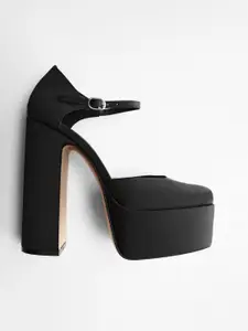 MANGO Square Toe Platform Heel Mules