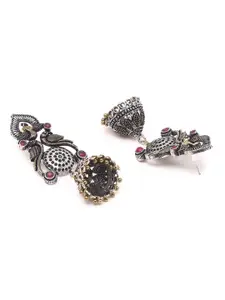 Priyaasi German Silver-Plated Peacock Design Jhumkas
