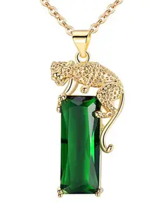 MYKI Gold-Plated CZ-Studded Jaguar Charm Pendant With Chain