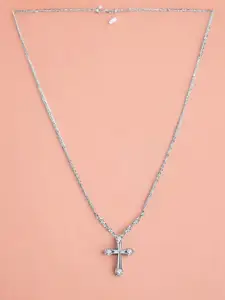 MYKI Silver-Plated CZ-Studded Charismatic Cross Pendant With Chain