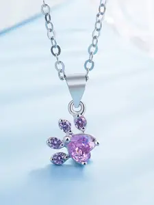 MYKI Silver-Plated CZ-Studded Paw Pendant With Chain