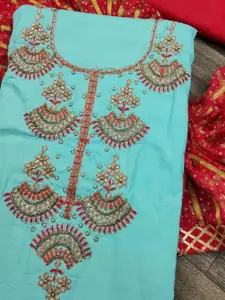 MANVAA Floral Embellished Beads and Stones Unstitched Dress Material