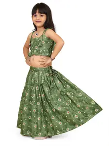 BAESD Girls Printed Sleeveless Ready to Wear Lehenga & Choli