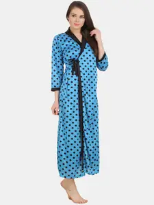 Fasense Polka Dots Printed Midi V-Neck Robe