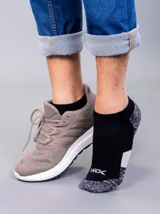 HRX by Hrithik Roshan Men Pack Of 3 Black & Blue  Patterned Cotton Ankle Length Socks