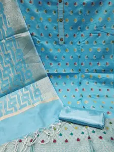 MANVAA Ethnic Motifs Woven Design Gotta Patti Banarasi Jacquard Unstitched Dress Material