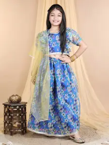 Cutiekins Girls Printed Gotta Patti Ready To Wear Organza Lehenga & Blouse With Dupatta