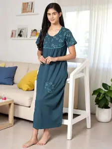 Kryptic Conversational Printed Pure Cotton Maxi Nightdress