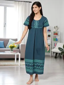 Kryptic Abstract Printed Pure Cotton Maxi Nightdress