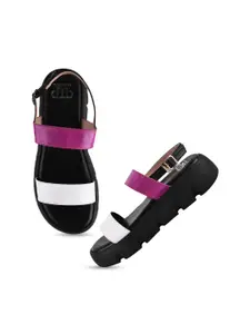 THE WHITE POLE Colourblocked Open Toe Flatform Heels With Backstrap