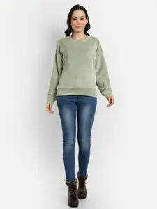 The Roadster Lifestyle Co. Green Round Neck Long Sleeves Pullover