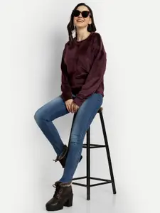 The Roadster Lifestyle Co. Maroon Rouns Neck Long Sleeves Pullover