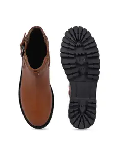 yoho Women Mid Top Platform Heel Chelsea Boots With Buckle Detail