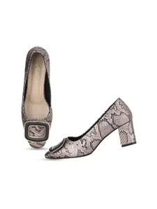 Bella Rosa Embellished Printed Square Toe Block Pumps