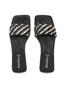 DressBerry Black & Gold Toned Braided Open Toe Flats