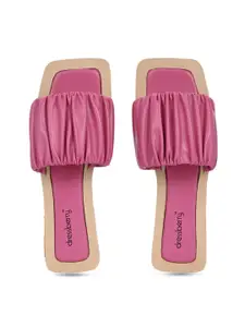 DressBerry Pink Ruched Detail Lightweight Open Toe Flats