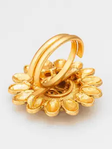 aadita Gold Plated Kundan-Studded Adjustable Finger Ring