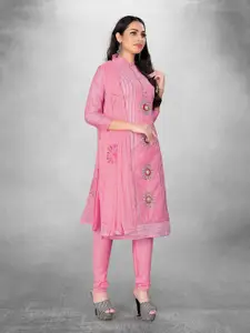 MANVAA Floral Embroidered Mirror Work Unstitched Dress Material