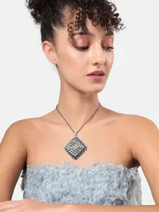 SOHI Silver Plated Crystal Studded Pendant & Chain
