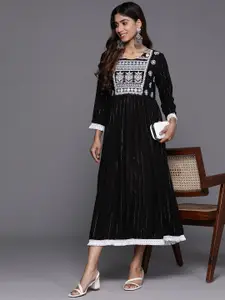 Indo Era Ethnic Motifs Embroidered A-Line Midi Dress