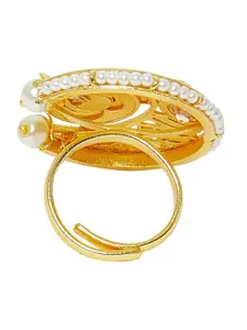 Voylla Filigree Design Gold -Plated Pearl-Beaded Adjustable Finger Ring