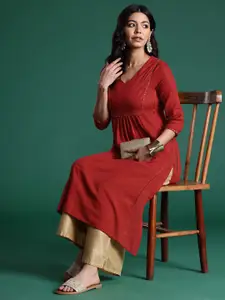 Sangria Yoke Design Sequinned Pure Cotton Kurta