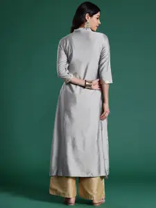 Sangria Embroidered Mandarin Collar Sequinned Kurta