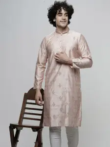 MAAHI FABS Ethnic Motifs Printed Thread Work Mandarin Collar Straight Kurta