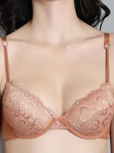 MAKCLAN Floral Self Design Medium Coverage All Day Comfort Dry Fit Plunge Bra