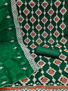 MANVAA Ethnic Motifs Embroidered Thread Work Organza Unstitched Dress Material