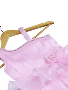 AMIRTHA FASHION Girls Shoulder Straps Layered Satin Fit & Flare Dress