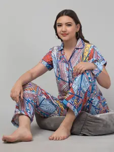 FFLIRTYGO Ethnic Motif Printed Night suit