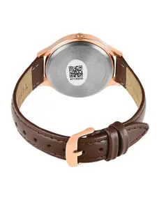 Timex Silver-Toned Brass Dial & Brown Leather Straps Analogue Watch TWTL12105