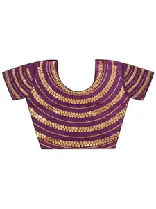 Mitera Purple & Gold Toned Embellished Pure Chiffon Embroidered Designer Saree