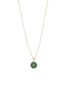 DressBerry Green Floral Shaped Gold-Plated Pendant With Chain