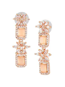 Estele Rose Gold-Plated CZ-Studded Geometric Drop Earrings